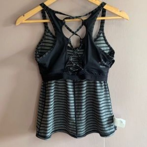 Prana Womens Small Filament Strappy Tank Top Gray and Black Stripe Built in Bra - Picture 8 of 12